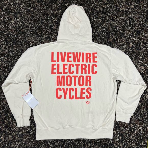 Live wire Big Type Cream Pullover Hoodie Men’s Sz L New - Picture 1 of 7